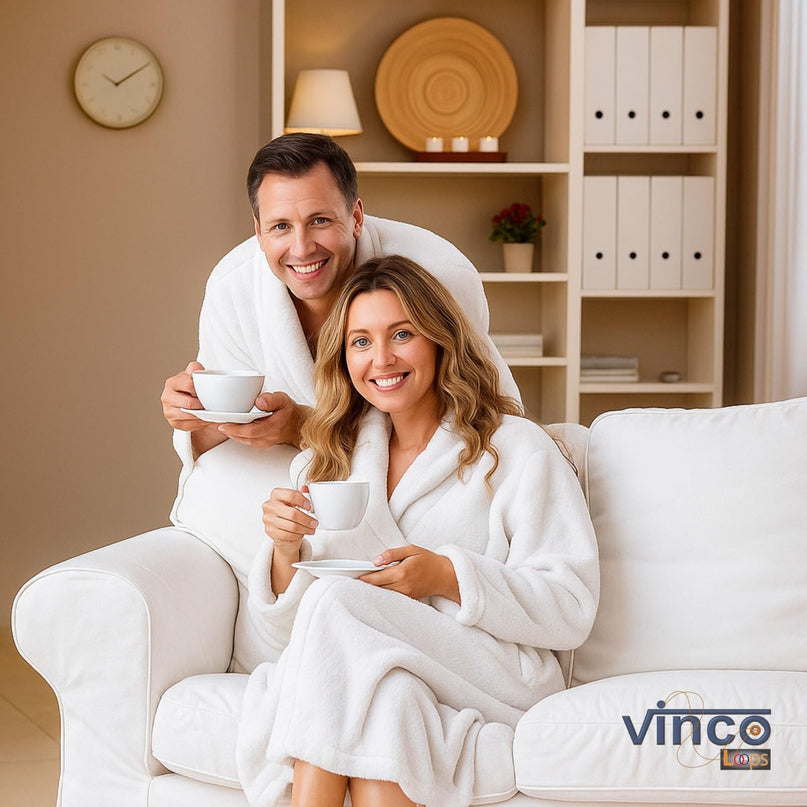 VINCO LOOPS 100% Cotton Terry Bathrobe for Women & Men, Spa & Hotel Quality Velour Robe with Shawl Collar, Unisex Terry Bathrobe, One Size – White