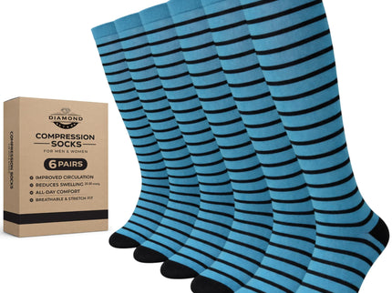 Diamond Star Graduated Compression Socks for Men & Women - Knee High Support for Running, Travel, Nurses (US, Alpha, One Size, Regular, Regular, 6 Pairs