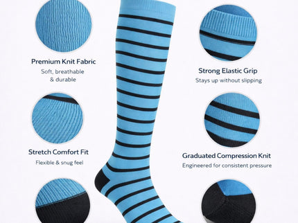 Diamond Star Graduated Compression Socks for Men & Women - Knee High Support for Running, Travel, Nurses (US, Alpha, One Size, Regular, Regular, 6 Pairs