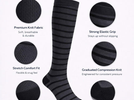Diamond Star Graduated Compression Socks for Men & Women - Knee High Support for Running, Travel, Nurses (US, Alpha, One Size, Regular, Regular, 6 Pairs