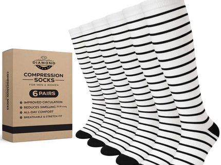 Diamond Star Graduated Compression Socks for Men & Women - Knee High Support for Running, Travel, Nurses (US, Alpha, One Size, Regular, Regular, 6 Pairs