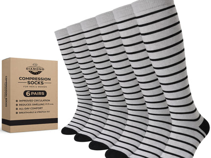 Diamond Star Graduated Compression Socks for Men & Women - Knee High Support for Running, Travel, Nurses (US, Alpha, One Size, Regular, Regular, 6 Pairs