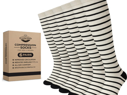 Diamond Star Graduated Compression Socks for Men & Women - Knee High Support for Running, Travel, Nurses (US, Alpha, One Size, Regular, Regular, 6 Pairs