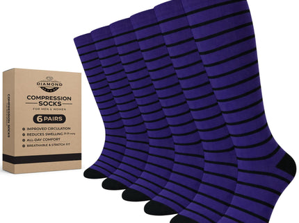 Diamond Star Graduated Compression Socks for Men & Women - Knee High Support for Running, Travel, Nurses (US, Alpha, One Size, Regular, Regular, 6 Pairs