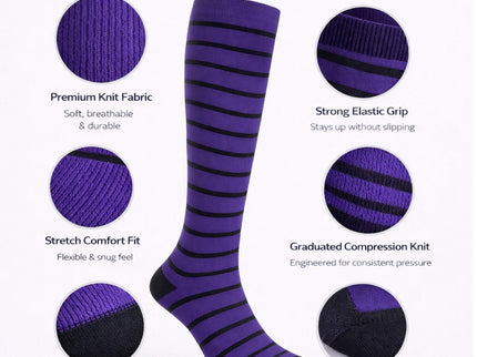 Diamond Star Graduated Compression Socks for Men & Women - Knee High Support for Running, Travel, Nurses (US, Alpha, One Size, Regular, Regular, 6 Pairs
