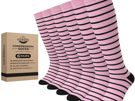 Diamond Star Graduated Compression Socks for Men & Women - Knee High Support for Running, Travel, Nurses (US, Alpha, One Size, Regular, Regular, 6 Pairs