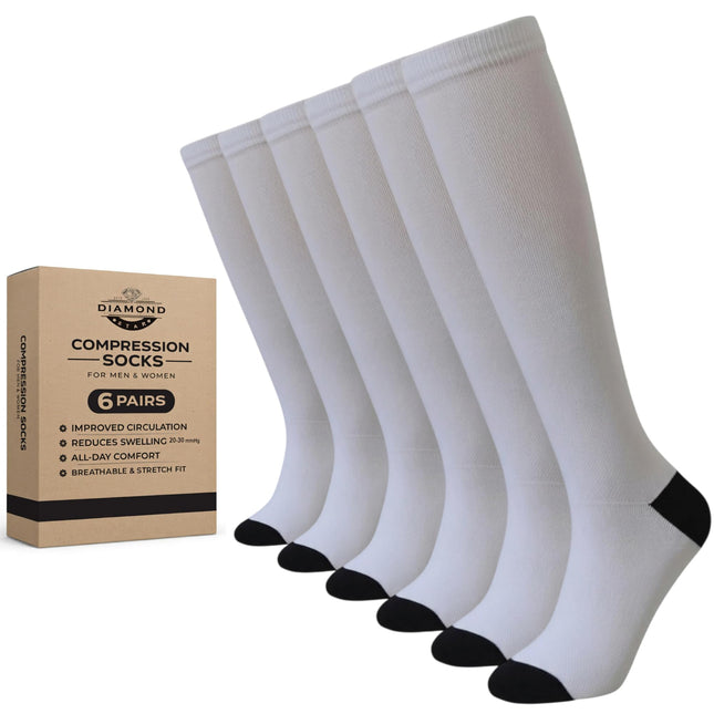 Diamond Star Graduated Compression Socks for Men & Women - Knee High Support for Running, Travel, Nurses (US, Alpha, One Size, Regular, Regular, 6 Pairs