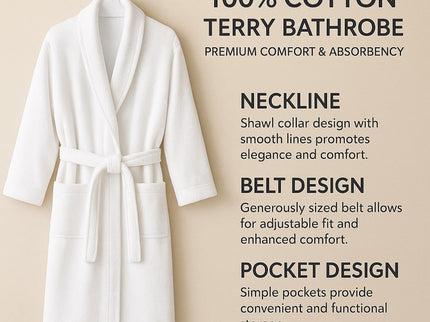 VINCO LOOPS 100% Cotton Terry Bathrobe for Women & Men, Spa & Hotel Quality Velour Robe with Shawl Collar, Unisex Terry Bathrobe, One Size – White