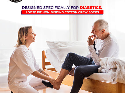 3-6-12 Pairs Diabetic Socks, Non-Binding Circulatory Cushion Cotton Crew Diabetic Socks for Men Women White Size 10-13