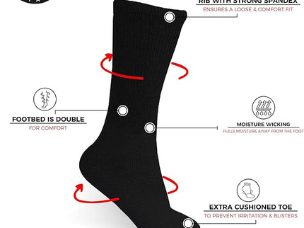 6 Pairs Black Diabetic Socks, Non-Binding Extra Wide Doctor Approved Cotton Socks for Men’s Women’s Big & Tall Size 13-15