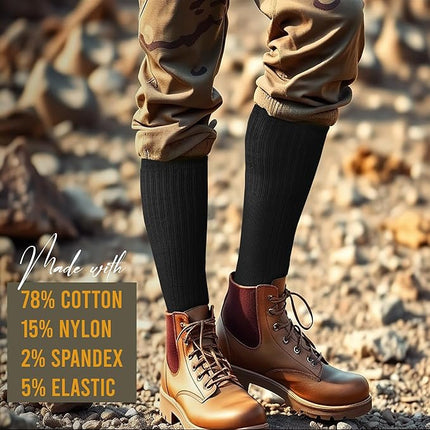 Diamond Star 6 Pack Military Boot Socks Quick-Dry Cotton Crew Socks for Firefighters, Police, Hiking