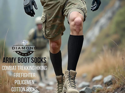 Diamond Star 6 Pack Military Boot Socks Quick-Dry Cotton Crew Socks for Firefighters, Police, Hiking