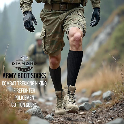Diamond Star 6 Pack Military Boot Socks Quick-Dry Cotton Crew Socks for Firefighters, Police, Hiking