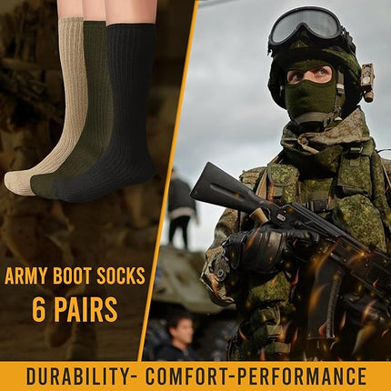 Diamond Star 6 Pack Military Boot Socks Quick-Dry Cotton Crew Socks for Firefighters, Police, Hiking