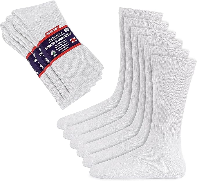 Diamond Star Diabetic Socks For Men Women Non-Binding Doctor Approved Diabetic Crew Socks White 6 Pairs