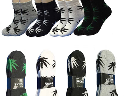 12 Pairs Mens Ankle/Quarter Crew Weed Leaf Socks Cotton Low Cut Socks.