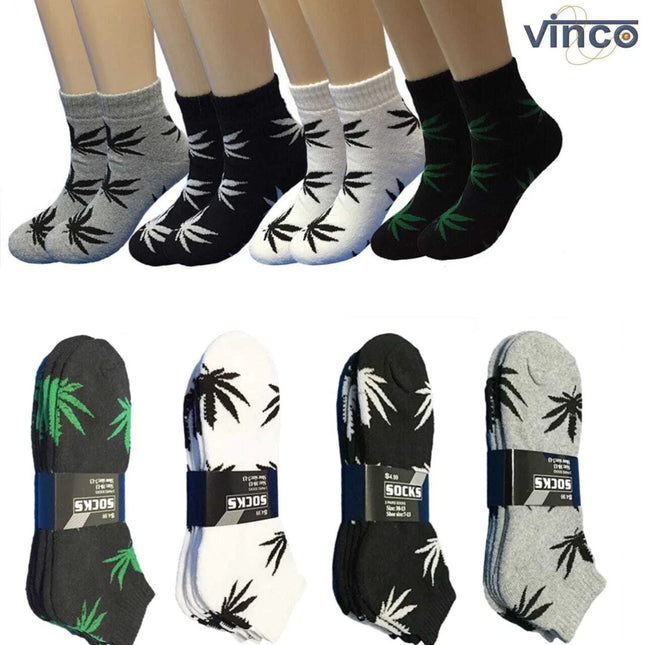 12 Pairs Mens Ankle/Quarter Crew Weed Leaf Socks Cotton Low Cut Socks.