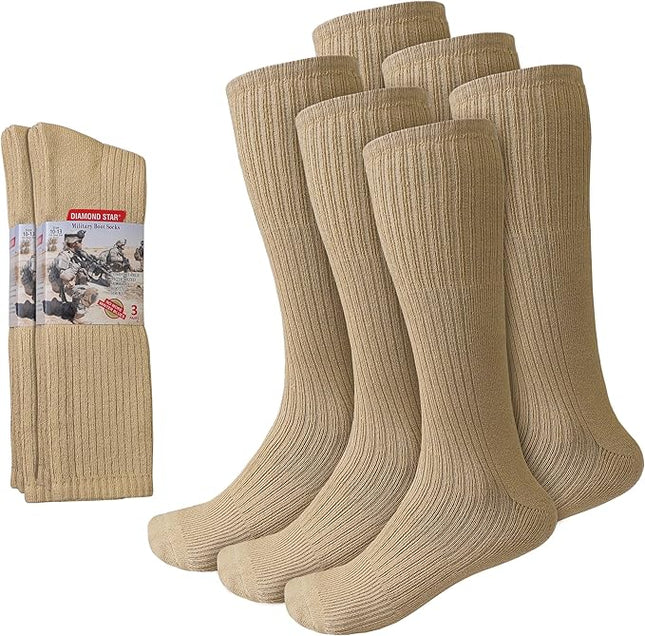 6 Pack Military / US Army Boot Socks Quick-Dry Cotton Crew Socks for Firefighters, Police, Hiking