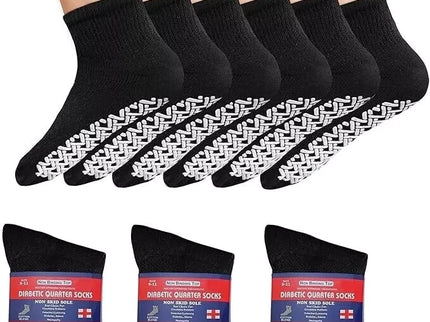 Men's Women's Non-Skid Diabetic Ankle Quarter Socks Non Binding Loose Fit Top.