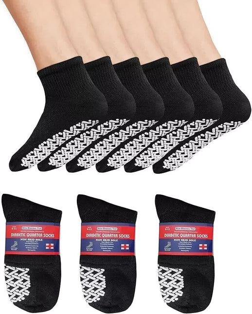 Men's Women's Non-Skid Diabetic Ankle Quarter Socks Non Binding Loose Fit Top.