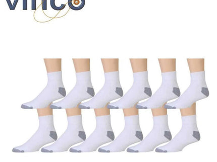 6-12 Pairs Men's Ankle Quarter Crew Sport Socks White 2 Tones Cotton Size 9-11 10-13