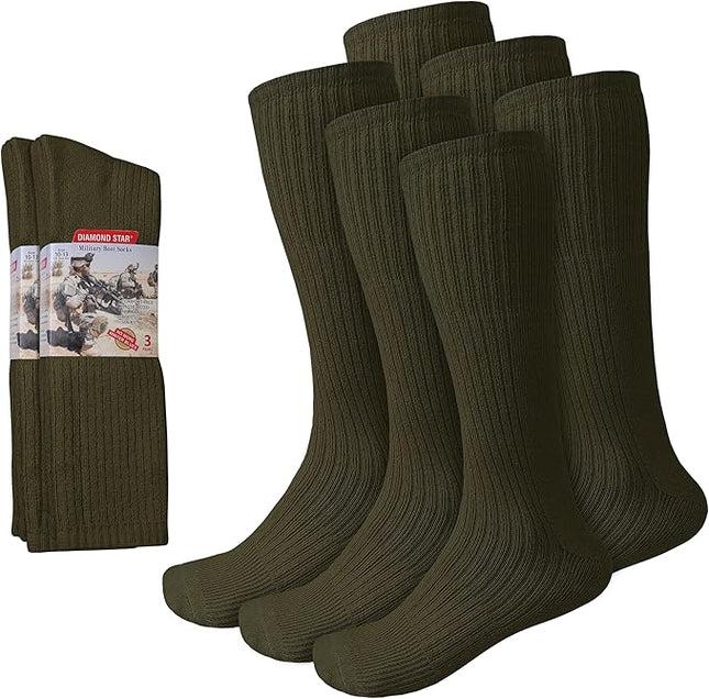 6 Pack Military / US Army Boot Socks Quick-Dry Cotton Crew Socks for Firefighters, Police, Hiking