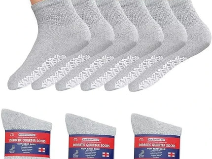 Men's Women's Non-Skid Diabetic Ankle Quarter Socks Non Binding Loose Fit Top.
