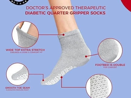 Men's Women's Non-Skid Diabetic Ankle Quarter Socks Non Binding Loose Fit Top.