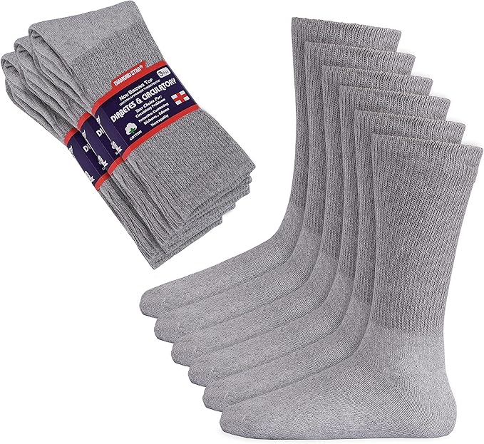 Diabetic Socks, Non-Binding Circulatory Cushion Cotton Crew Diabetic Socks for Men Women Gray.