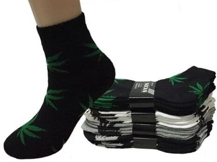 12 Pairs Mens Ankle/Quarter Crew Weed Leaf Socks Cotton Low Cut Socks.