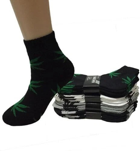 12 Pairs Mens Ankle/Quarter Crew Weed Leaf Socks Cotton Low Cut Socks.