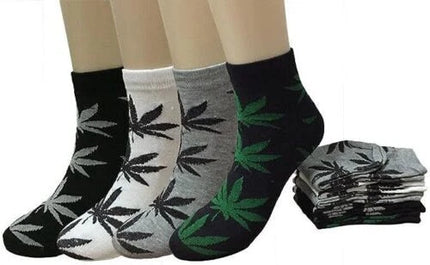 12 Pairs Mens Ankle/Quarter Crew Weed Leaf Socks Cotton Low Cut Socks.