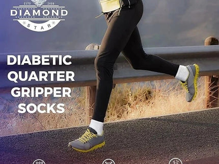 Men's Women's Non-Skid Diabetic Ankle Quarter Socks Non Binding Loose Fit Top.