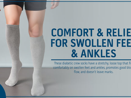 6 Pairs Diabetic Socks Over The Calf - Knee High Premium Cotton Socks Men's Size 10-13 Big & Tall Size 13-16