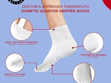 Men's Women's Non-Skid Diabetic Ankle Quarter Socks Non Binding Loose Fit Top.