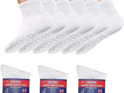 Men's Women's Non-Skid Diabetic Ankle Quarter Socks Non Binding Loose Fit Top.