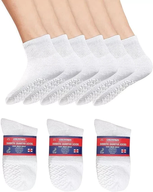 Men's Women's Non-Skid Diabetic Ankle Quarter Socks Non Binding Loose Fit Top.