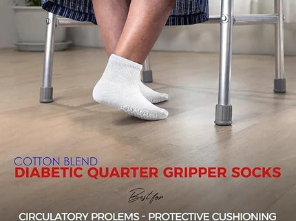 Men's Women's Non-Skid Diabetic Ankle Quarter Socks Non Binding Loose Fit Top.