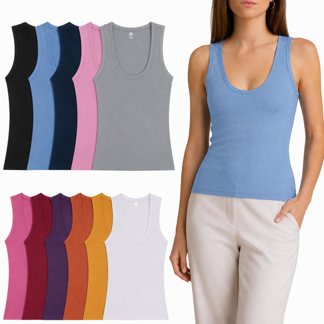 Women’s Undershirts (Pack of 12) Soft Cotton Blend Tank Tops, Tag Less A-Shirt Colorful Multipack Comfortable Fit
