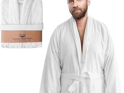 Velour Robes - Luxury Hotel BathRobe 100% Cotton Quality with Side Pockets & Waist-Tie Belt One Size Men & Women Spa Robe White (US, Alpha, One Size, Regular, Regular, White)