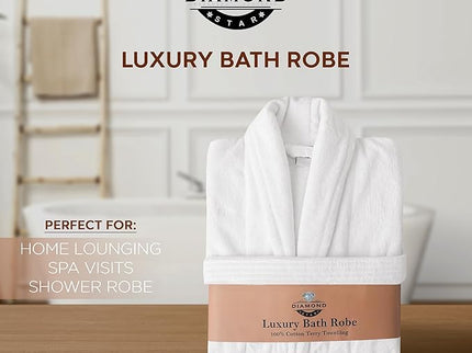 Velour Robes - Luxury Hotel BathRobe 100% Cotton Quality with Side Pockets & Waist-Tie Belt One Size Men & Women Spa Robe White (US, Alpha, One Size, Regular, Regular, White)