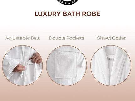 Velour Robes - Luxury Hotel BathRobe 100% Cotton Quality with Side Pockets & Waist-Tie Belt One Size Men & Women Spa Robe White (US, Alpha, One Size, Regular, Regular, White)