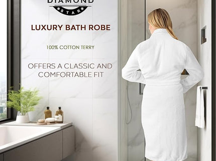 Velour Robes - Luxury Hotel BathRobe 100% Cotton Quality with Side Pockets & Waist-Tie Belt One Size Men & Women Spa Robe White (US, Alpha, One Size, Regular, Regular, White)
