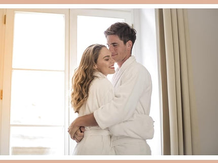 Velour Robes - Luxury Hotel BathRobe 100% Cotton Quality with Side Pockets & Waist-Tie Belt One Size Men & Women Spa Robe White (US, Alpha, One Size, Regular, Regular, White)
