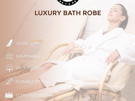 Velour Robes - Luxury Hotel BathRobe 100% Cotton Quality with Side Pockets & Waist-Tie Belt One Size Men & Women Spa Robe White (US, Alpha, One Size, Regular, Regular, White)