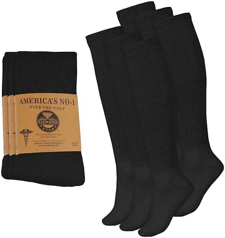 6 Pairs Diabetic Socks Over The Calf - Knee High Premium Cotton Socks Men's Size 10-13 Big & Tall Size 13-16