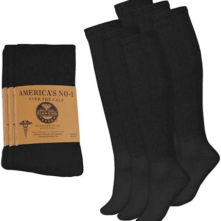 6 Pairs Diabetic Socks Over The Calf - Knee High Premium Cotton Socks Men's Size 10-13 Big & Tall Size 13-16