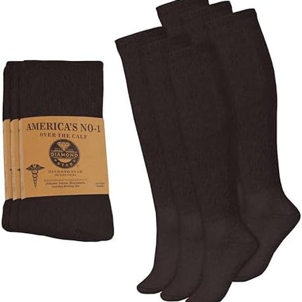 6 Pairs Diabetic Socks Over The Calf - Knee High Premium Cotton Socks Men's Size 10-13 Big & Tall Size 13-16