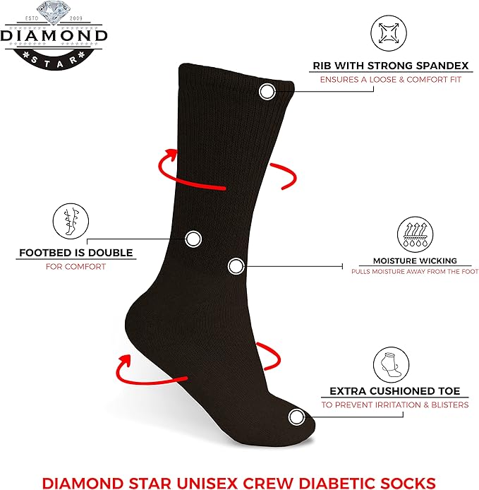 Diabetic Socks For Men Women Non-Binding Doctor Approved Diabetic Crew Socks.