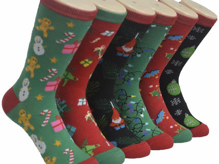 Women's Christmas Crew Socks Bright Colorful Fancy Design 6 Pairs Size 9-11 Assorted Color